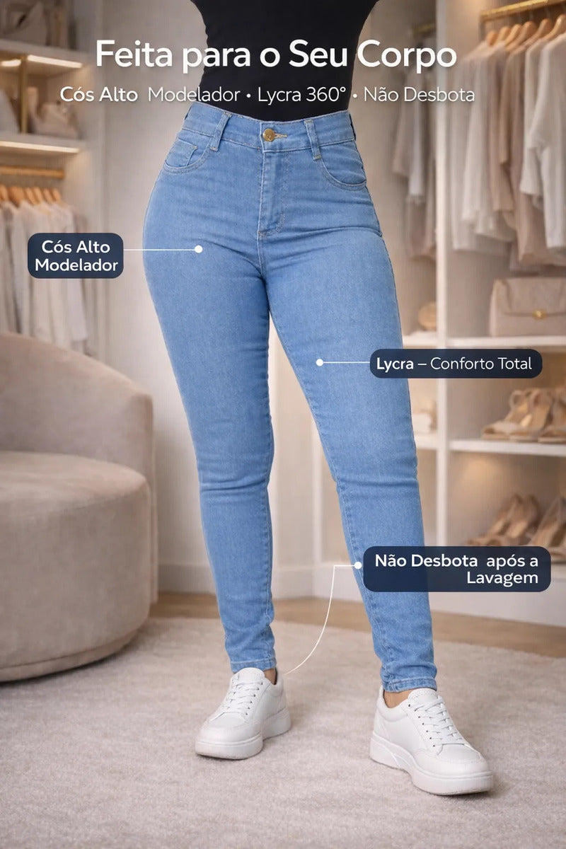 Calça Jeans Feminina Preta Skiny Cintura Alta Levanta Bumbum