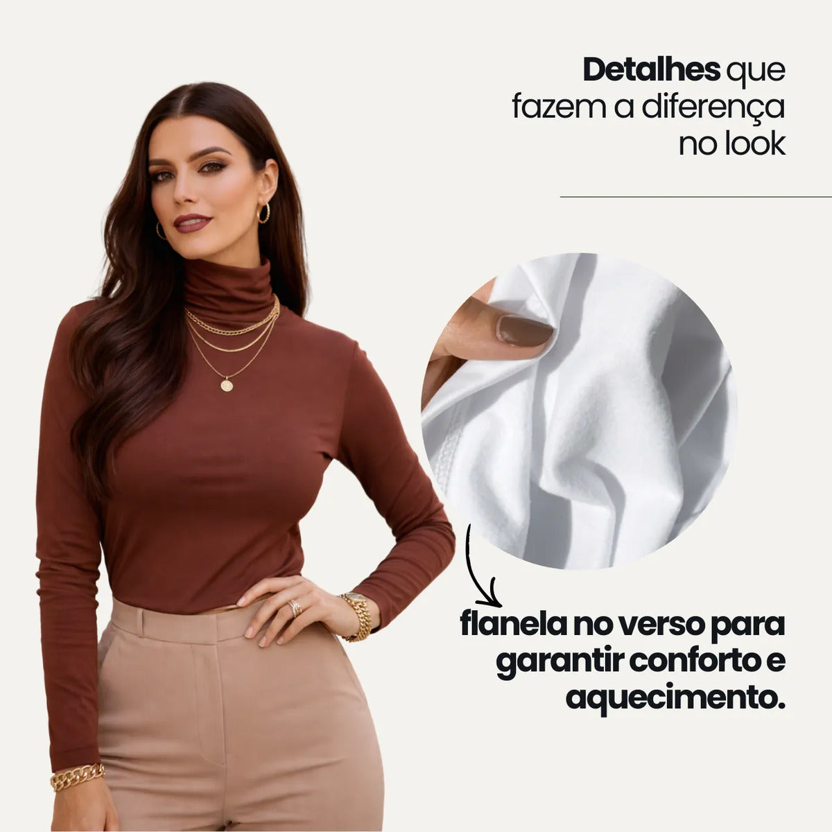 Blusa Térmica Feminina Gola Alta Zanca Peluciada Manga Longa