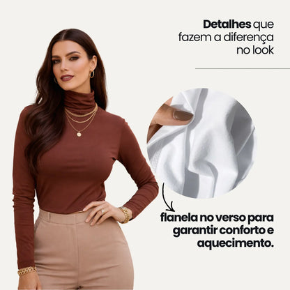 Blusa Térmica Feminina Gola Alta Zanca Peluciada Manga Longa