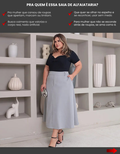 Saia Alfaiataria Feminina Plus Size Midi Evangélica Casual