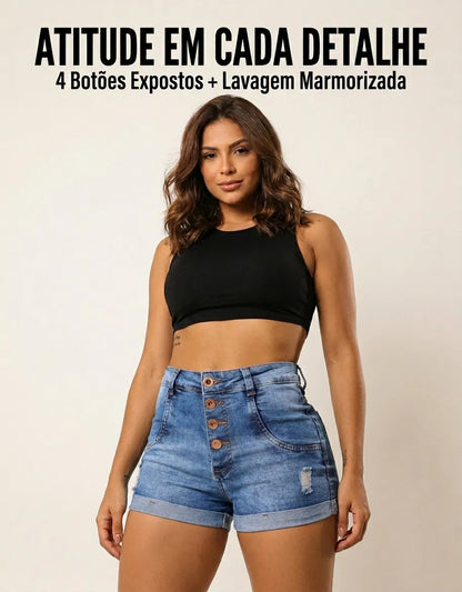 Short Jeans Feminino Cintura Alta C/ Lycra Hot Pant Stillger