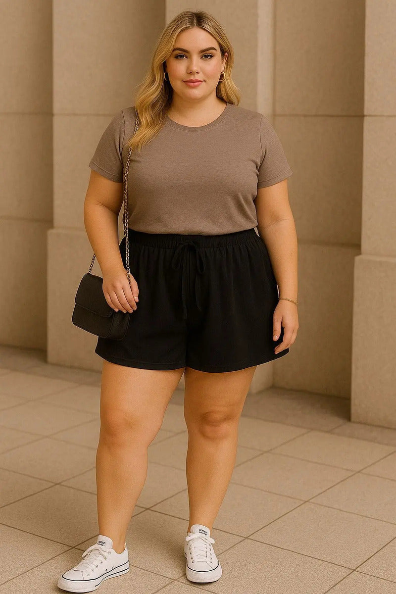 Short Plus Size Feminino Soltinho Com Cintura Alta Leve