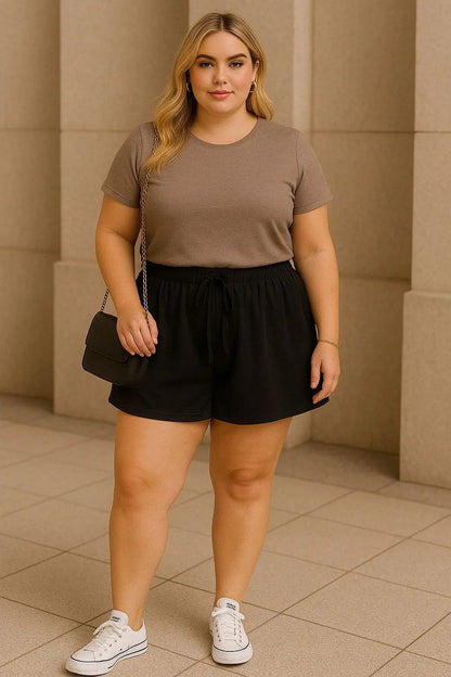 Short Plus Size Feminino Soltinho Com Cintura Alta Leve