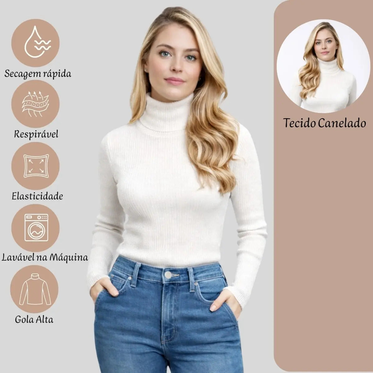 Blusa Cacharrel Feminina Tricô Lã Blusinha Gola Alta Rolê