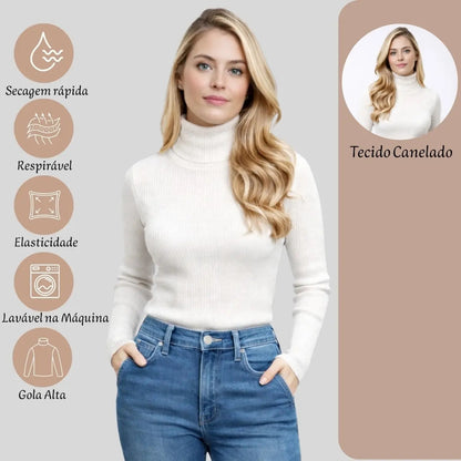 Blusa Cacharrel Feminina Tricô Lã Blusinha Gola Alta Rolê