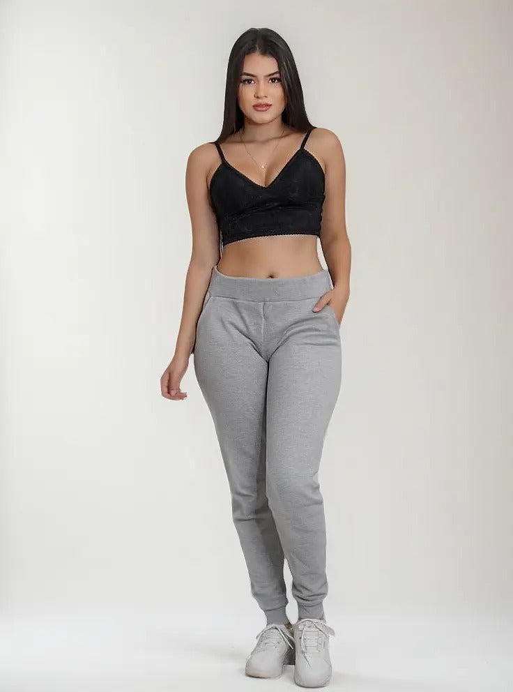 Calça Moletom Feminina Flanelado Com Bolso Lateral