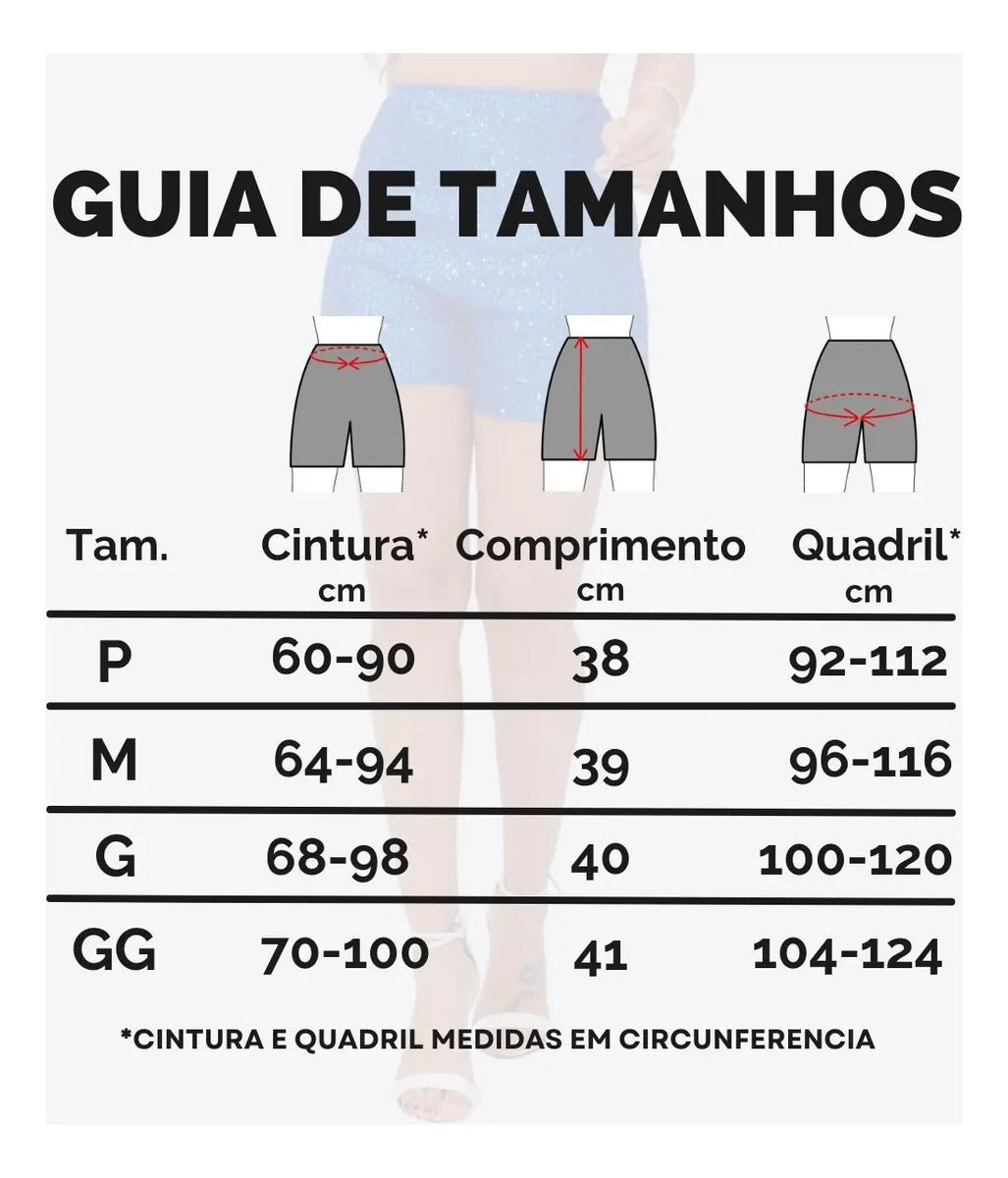 Short Bermuda Feminino Cintura Alta Paetê Balada Moda Brilho
