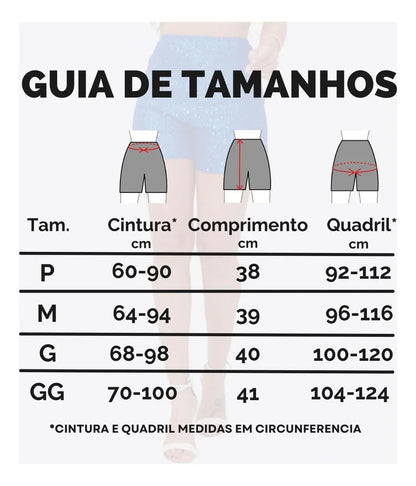 Short Bermuda Feminino Cintura Alta Paetê Balada Moda Brilho