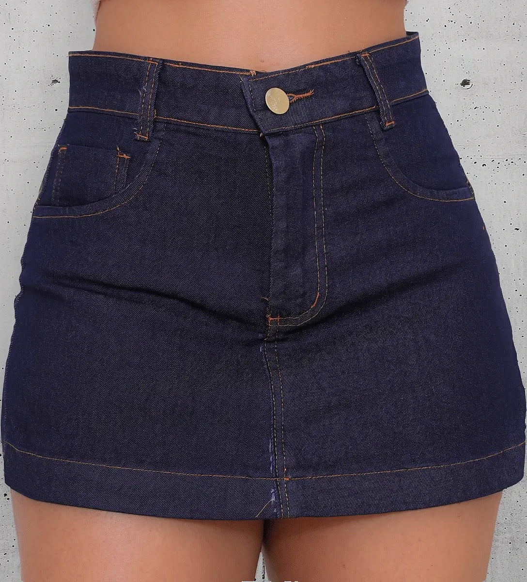 Short Saia Jeans Feminino Cintura Alta Com Lycra Stillger