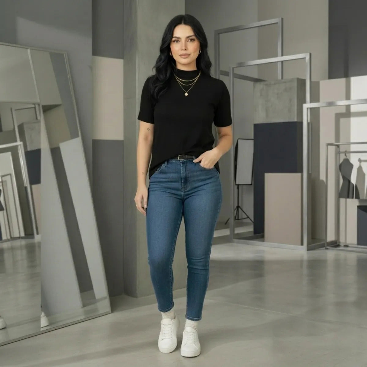 Kit 2 Blusas Camiseta Feminina T Shirt Gola Alta Inverno