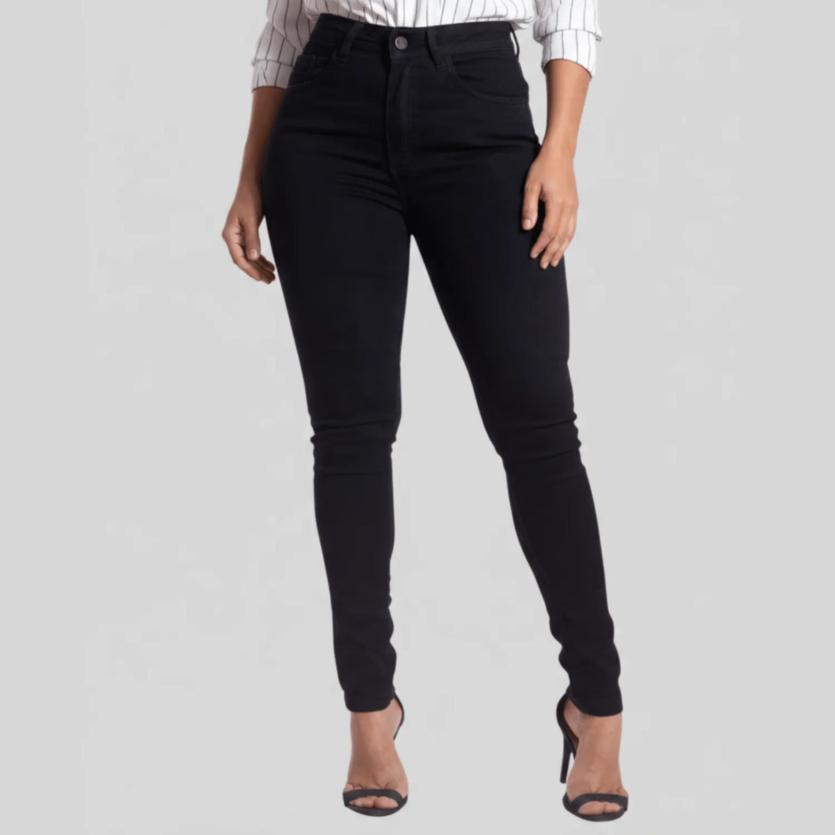 Calça Skinny Jeans Feminina Cintura Alta Marmorizada Lycra
