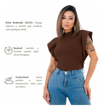 Blusa Feminina Social Manga Morcego Muscle Tee Luxo
