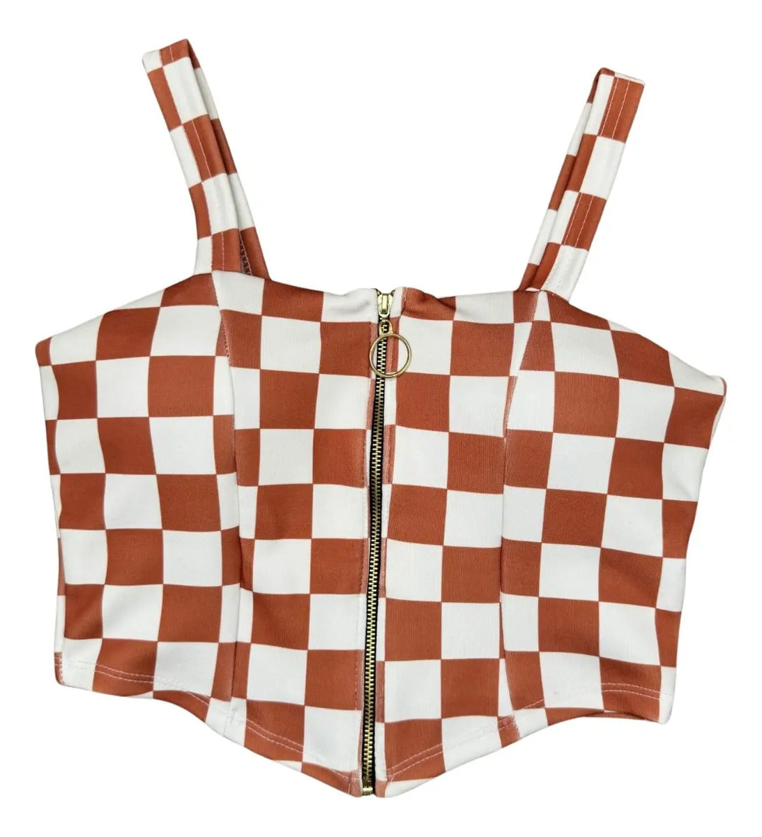 Cropped Zipper Corset Xadrez Balada Country Luxo Premium