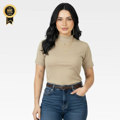 Kit 2 Blusas Camiseta Feminina T Shirt Gola Alta Inverno