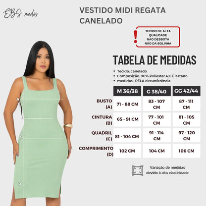 Vestido Midi Canelado Premium Com Alça E Fendas Casual Básico