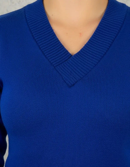 Blusa Trico Basica De Frio Feminina Decote V Manga Longa