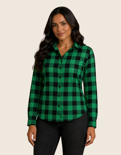Camisa Xadrez Longa Blusa Manga Festa Junina Social De Botão