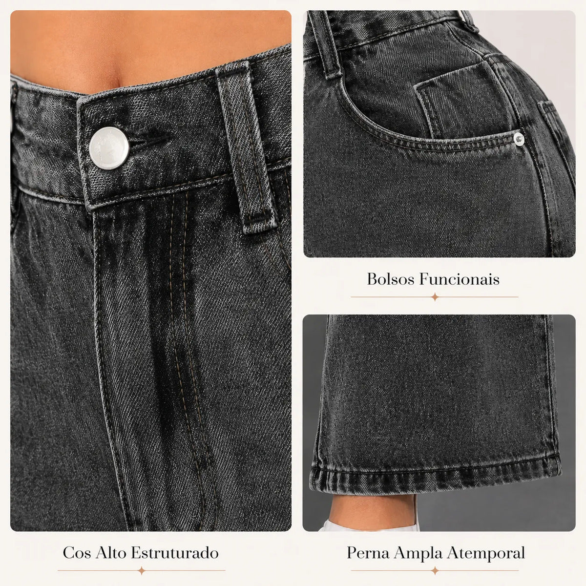 Calça Jeans Pantalona Wide Leg Feminina Cintura Alta Larga