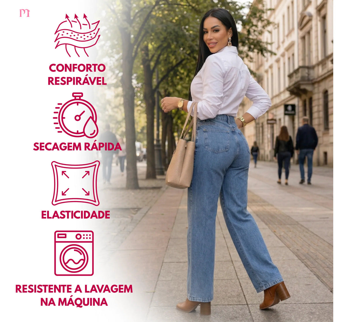 Calça Jeans Wide Leg Feminina Cintura Alta Caimento Perfeito