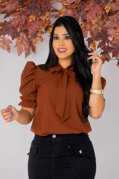 Blusa Emily Gola Laço Manga Curta Bufante
