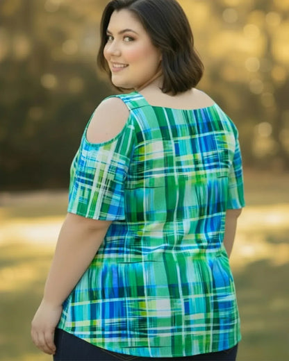 Blusa Cigana De Seda Estampada Alça Dupla Plus Size