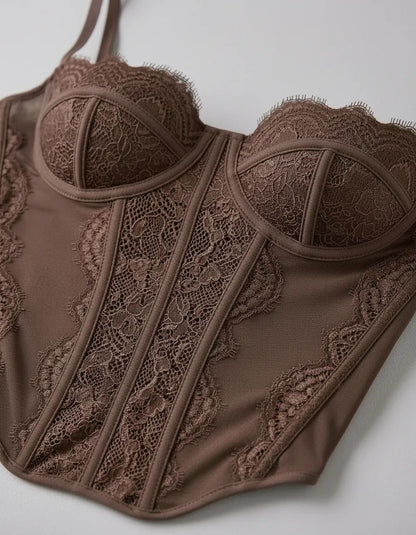 Cropped Corset Renda Ajustavel Top Curto E Sexy Com Alça