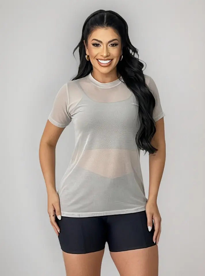 Blusa Tule Camiseta Feminina Academia Fitness
