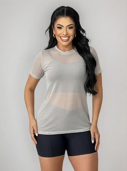 Blusa Tule Camiseta Feminina Academia Fitness