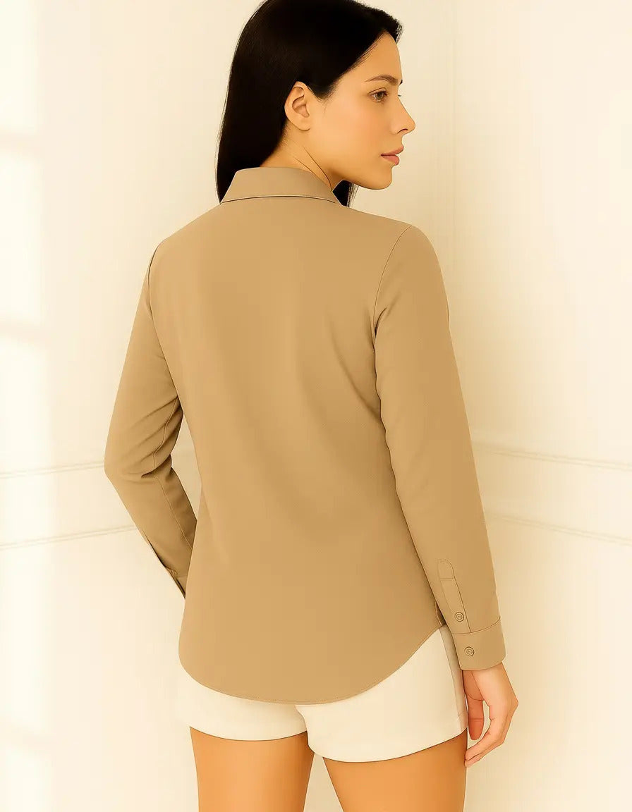 Camisa Blusa Social Feminina Manga Longa De Botão Na Promo