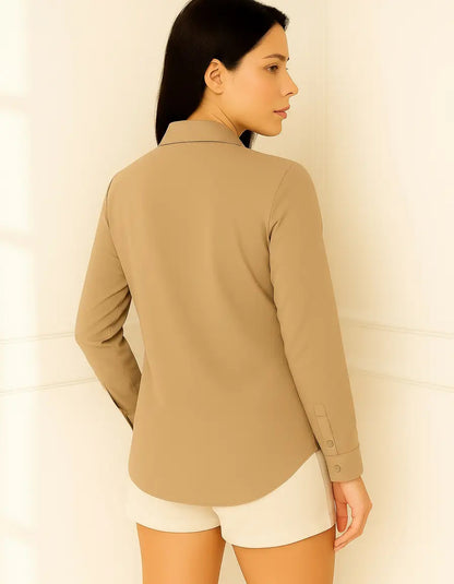 Camisa Blusa Social Feminina Manga Longa De Botão Na Promo