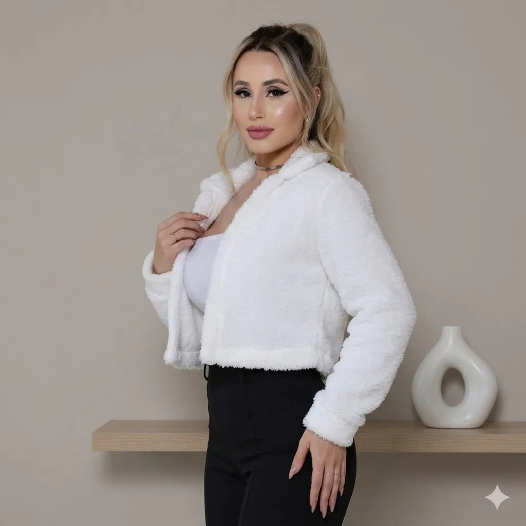 Casaco Teddy Curto Blusa Frio Pelo Feminino Cropped Pelinho