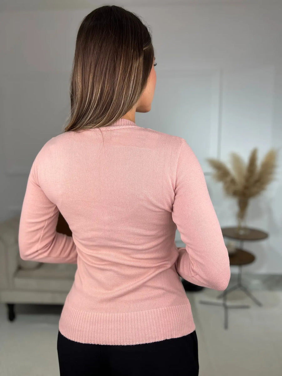 Blusa Trico Basica De Frio Feminina Decote V Manga Longa