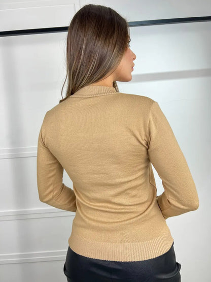 Blusa Trico Basica De Frio Feminina Decote V Manga Longa