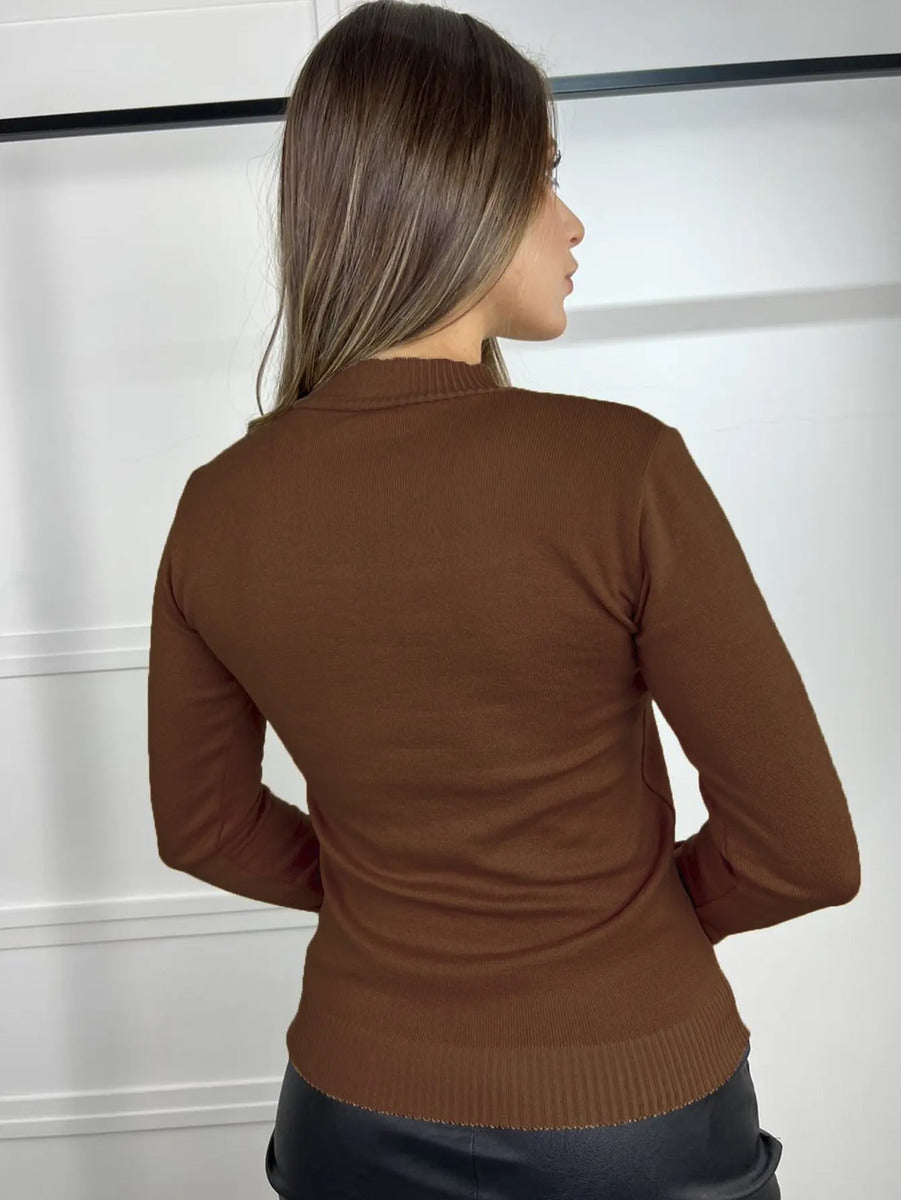 Blusa Trico Basica De Frio Feminina Decote V Manga Longa