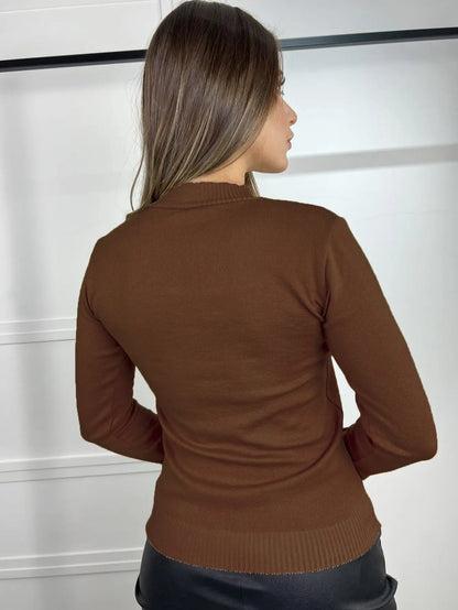 Blusa Trico Basica De Frio Feminina Decote V Manga Longa