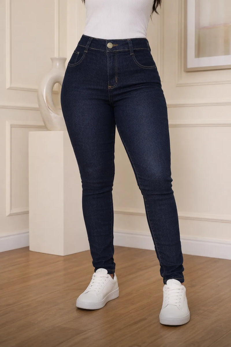 Calça Feminina Jeans Cintura Alta Skinny Levanta Bumbum