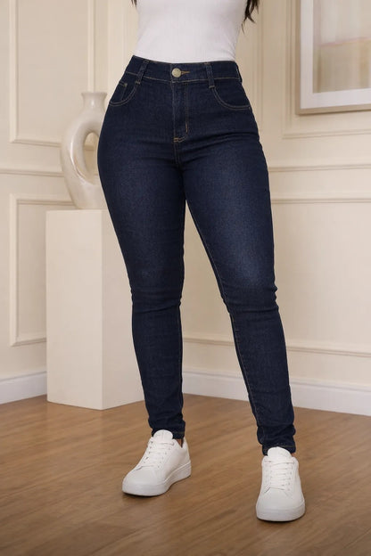 Calça Feminina Jeans Cintura Alta Skinny Levanta Bumbum