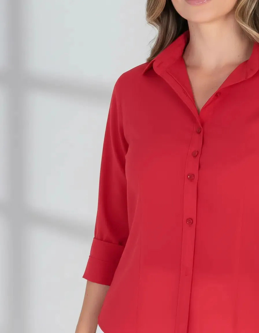 Camisa Seda Feminina Botão Gringa Blusa Moda Clássica 2026