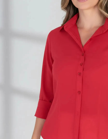 Camisa Seda Feminina Botão Gringa Blusa Moda Clássica 2026