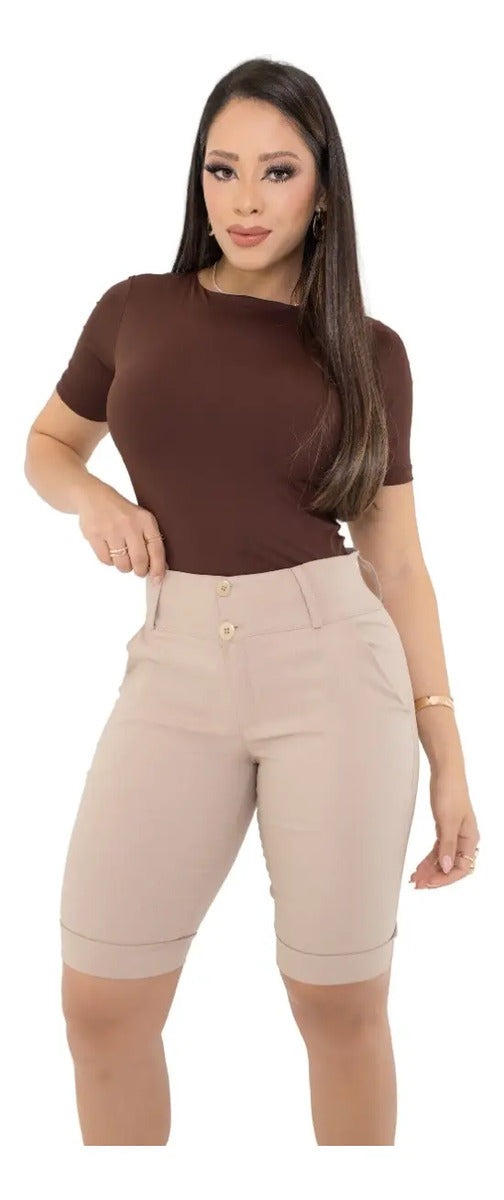 Bermuda Feminina Social - Ate O Joelho - Bengaline Lycra
