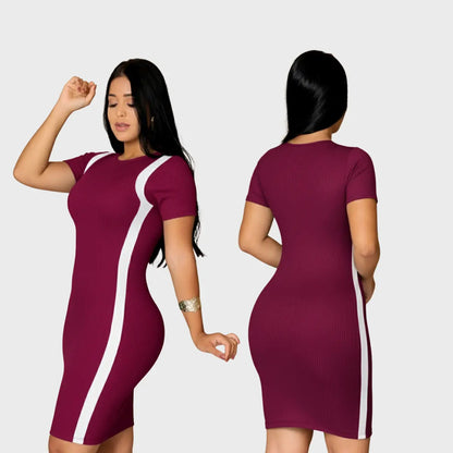 Vestido Canelado Curto Com Manga Casual Básico Modelador