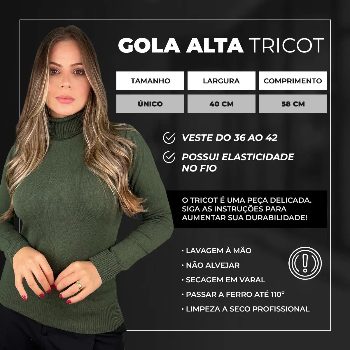 Blusa Cacharrel Feminina Lã Trico Tricot Gola Alta Atacado