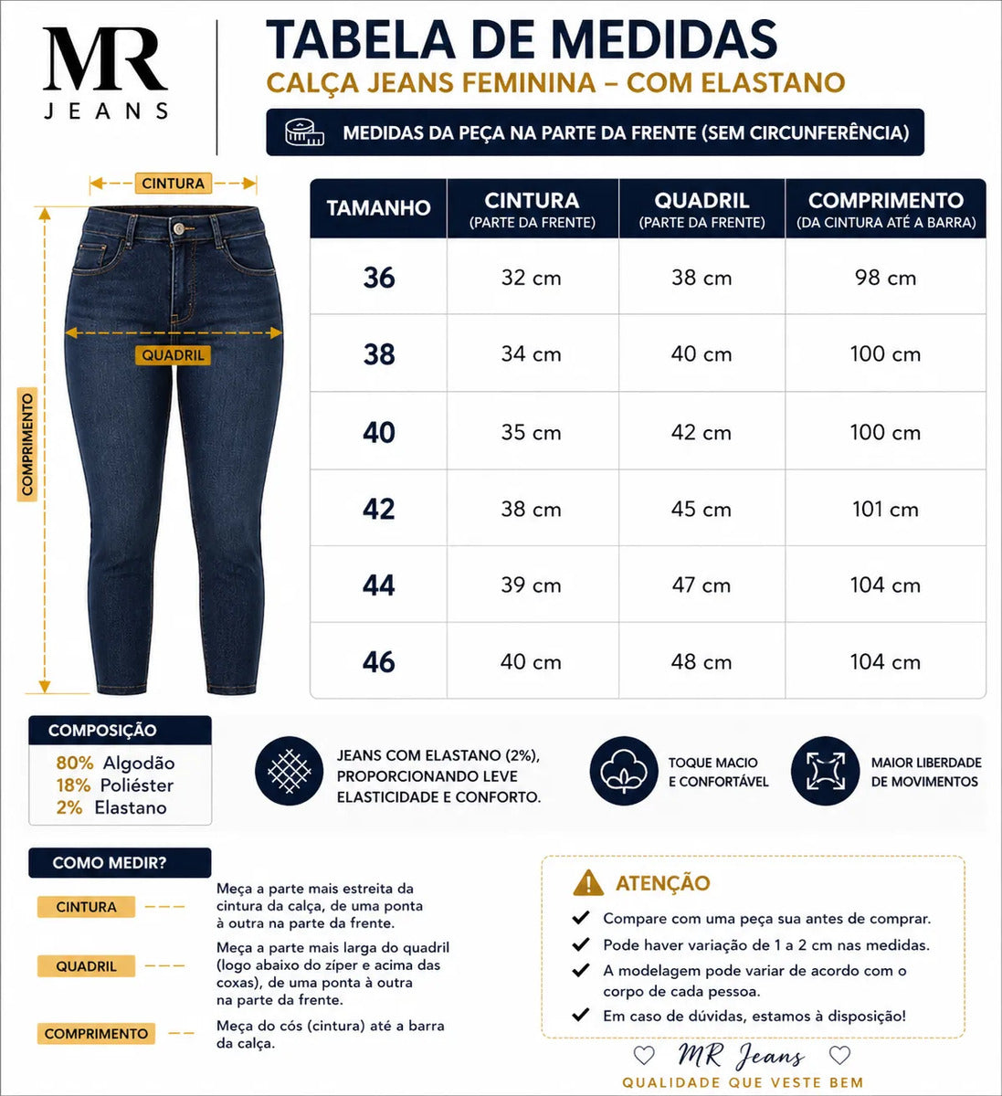 Kit 3 Calça Jeans Feminina Cintura Alta C/ Elastano Lycra