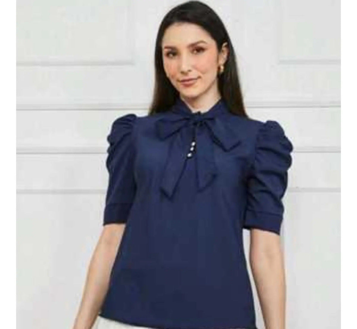 Blusa Camisa Social Romântica Laço E Botões De Pérola Manga