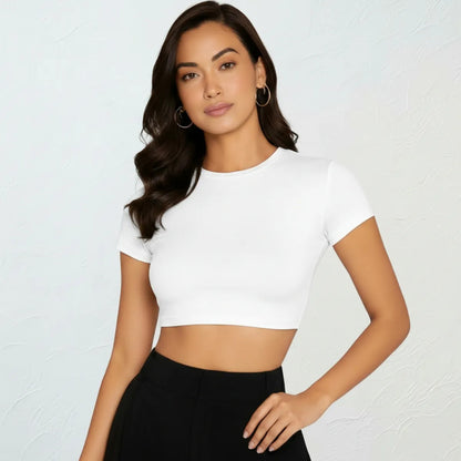 Top Cropped Feminino Básico Blusinha Academia Manga Curta