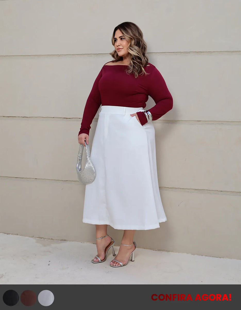 Saia Alfaiataria Feminina Plus Size Midi Evangélica Casual