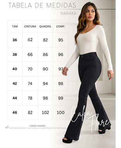 Calça Jeans Flare Feminina Cintura Alta Com Elastano