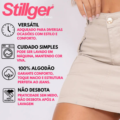 Saia Jeans Cargo Feminina Cintura Alta Com Lycra Stillger