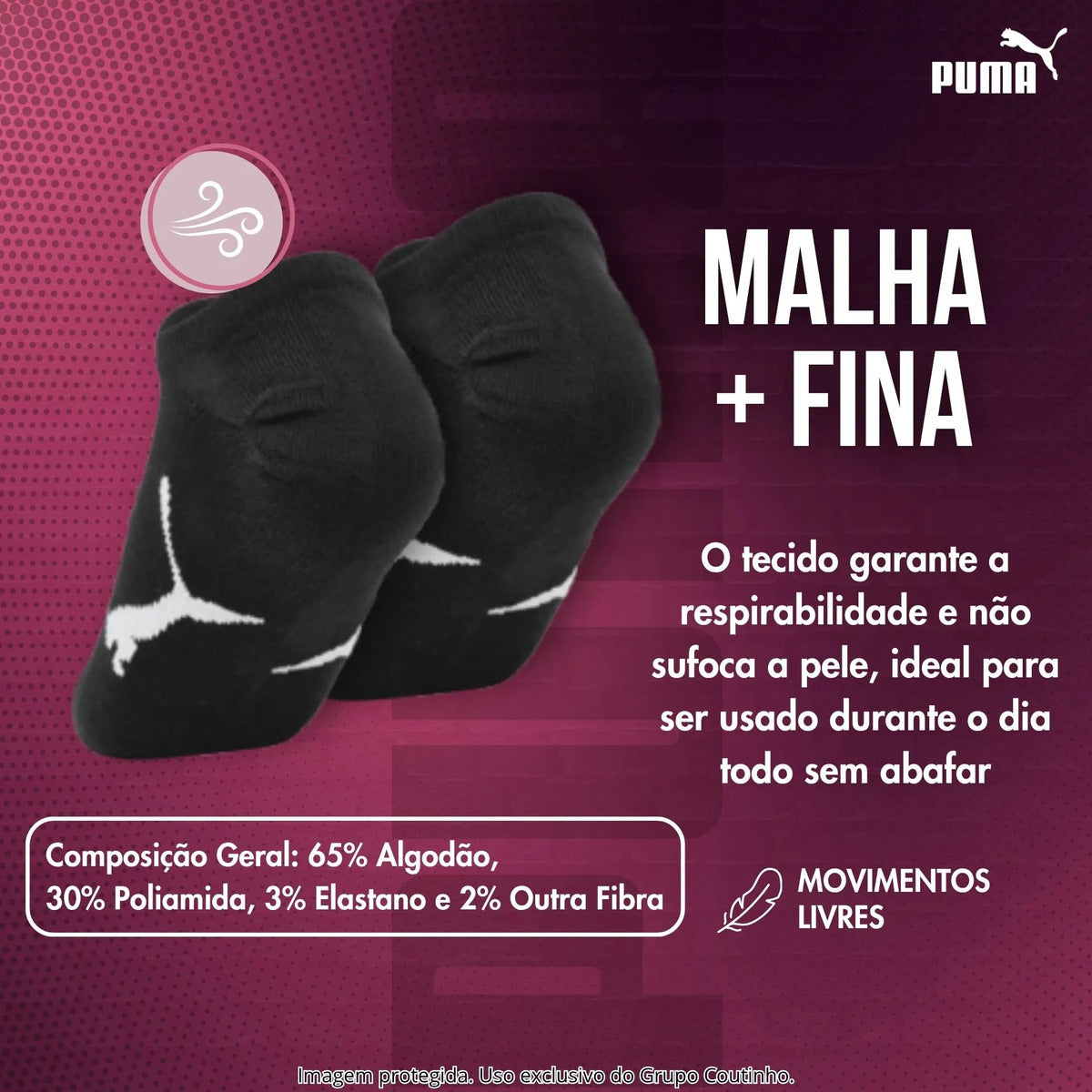 Kit 9 Pares Meias Invisível Puma Sapatilha Soquete Original