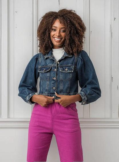 Jaqueta Cropped Jeans Feminina Manga Bufante Disparate
